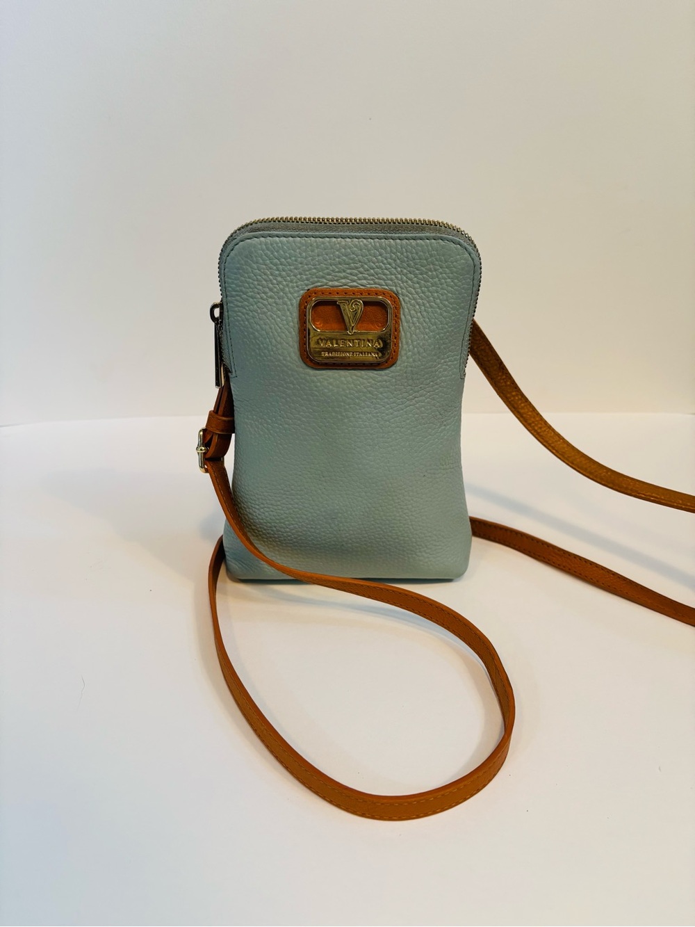 Valentina Mint Green Small Leather Crossbody Phone Purse
